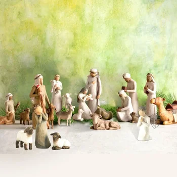 Vyryté Ručne Maľované Bábiky Umenie Bábika Narodenia Zber Dekoratívne Sochy Stôl Domov Vianočný Darček Star Anjel Boží Ježiš Ovce