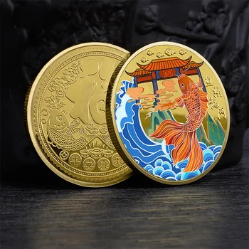 Čínske Mince, Zlatý Kapor Skáče Dragon Gate Pamätná Medaila Farebné Šťastie Mince Suvenír pre Domáce