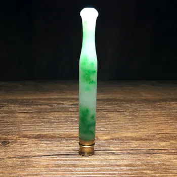 Čínsky Štýl, Staromódne, Starožitné Ice Jade Kameň Plávajúce Green Jade Vykladané Čistej Medi Filter Tip Cigariet Držiteľ