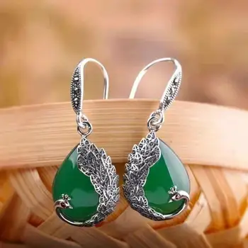 Ženské Nádherné Retro Emerald Páva Prívesok Náušnice Temperament Palác Šperky Banquet Darček Šperky