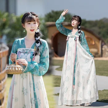 Ženy Hanfu Micro-vyšívané Vytlačené Han krásne dvojdielne Tradičné Hanfu Vyhovovali Ženy Gradient Farba Leta